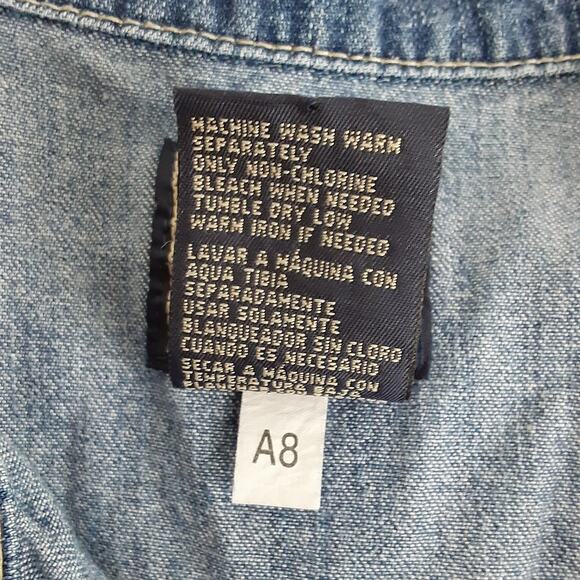 Vintage Y2K Denim Shirt Dress Sleeveless Med Blue Wash Jean Mini Dress Womens M - Picture 6 of 9